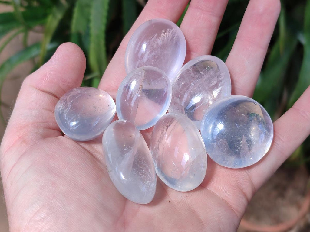 Polished Rose Girasol Pearl Quartz Palm Stones x 35 From Ambatondrazaka, Madagascar