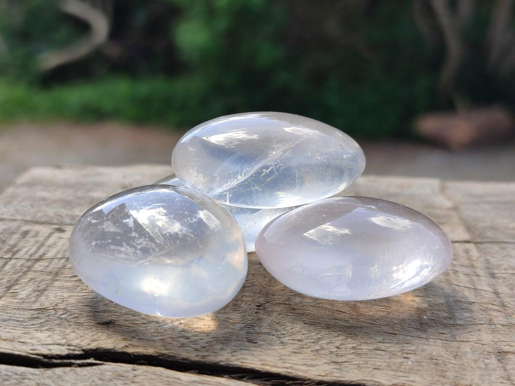 Polished Rose Girasol Pearl Quartz Palm Stones x 35 From Ambatondrazaka, Madagascar