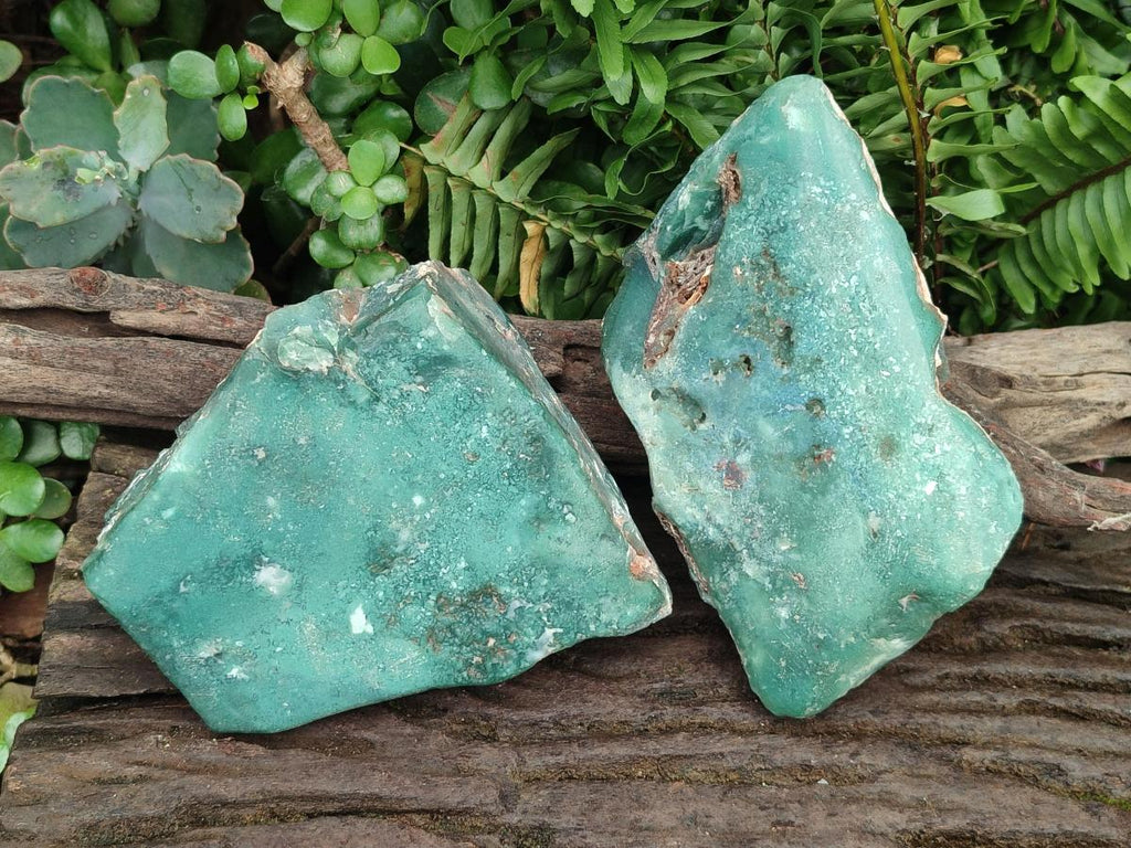 Polished One Side Great Dyke Mtorolite Chrysoprase Slices x 2 From Great Dyke Mountain Range, Zimbabwe