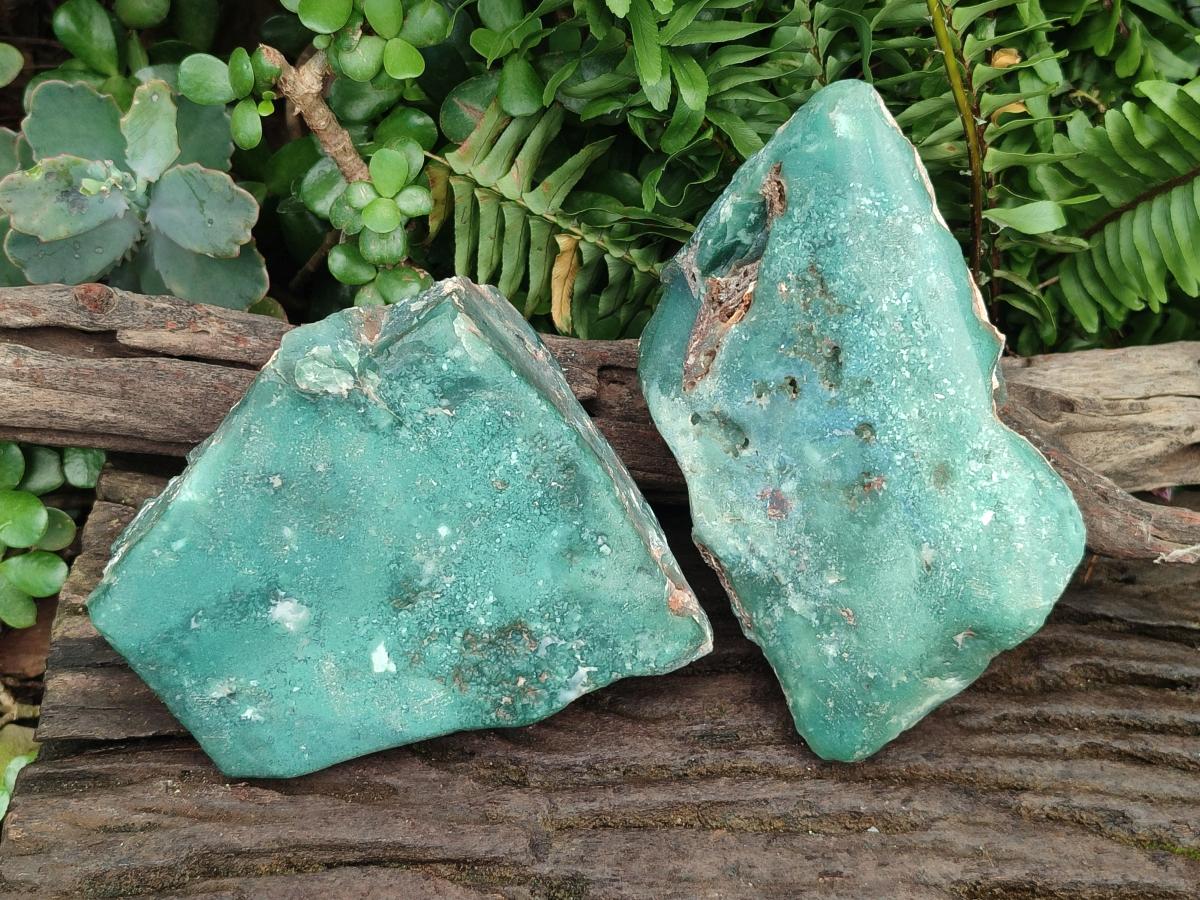 Polished One Side Great Dyke Mtorolite Chrysoprase Slices x 2 From Great Dyke Mountain Range, Zimbabwe