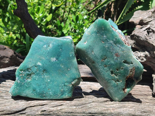 Polished One Side Great Dyke Mtorolite Chrysoprase Slices x 2 From Great Dyke Mountain Range, Zimbabwe