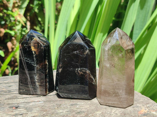 Polished Clear and Dark Morion Smokey Quartz Crystals x 6 From Madagascar