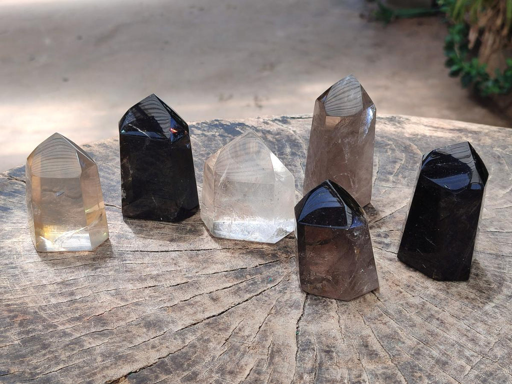 Polished Clear and Dark Morion Smokey Quartz Crystals x 6 From Madagascar