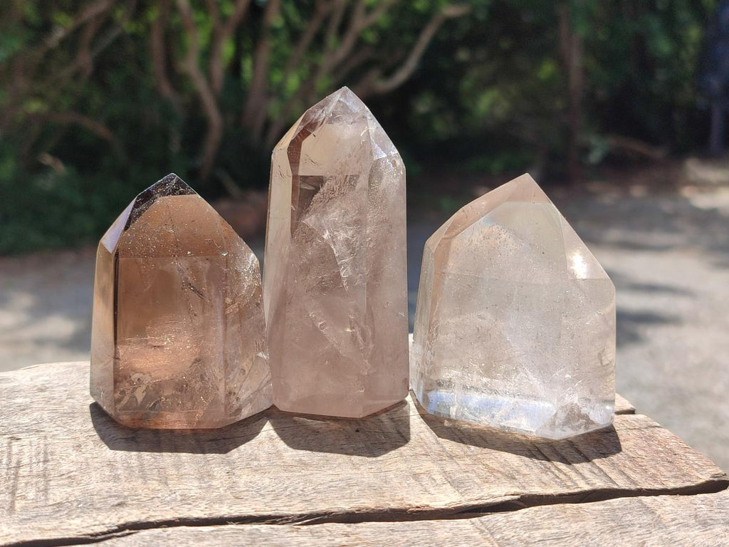 Polished Clear and Dark Morion Smokey Quartz Crystals x 6 From Madagascar