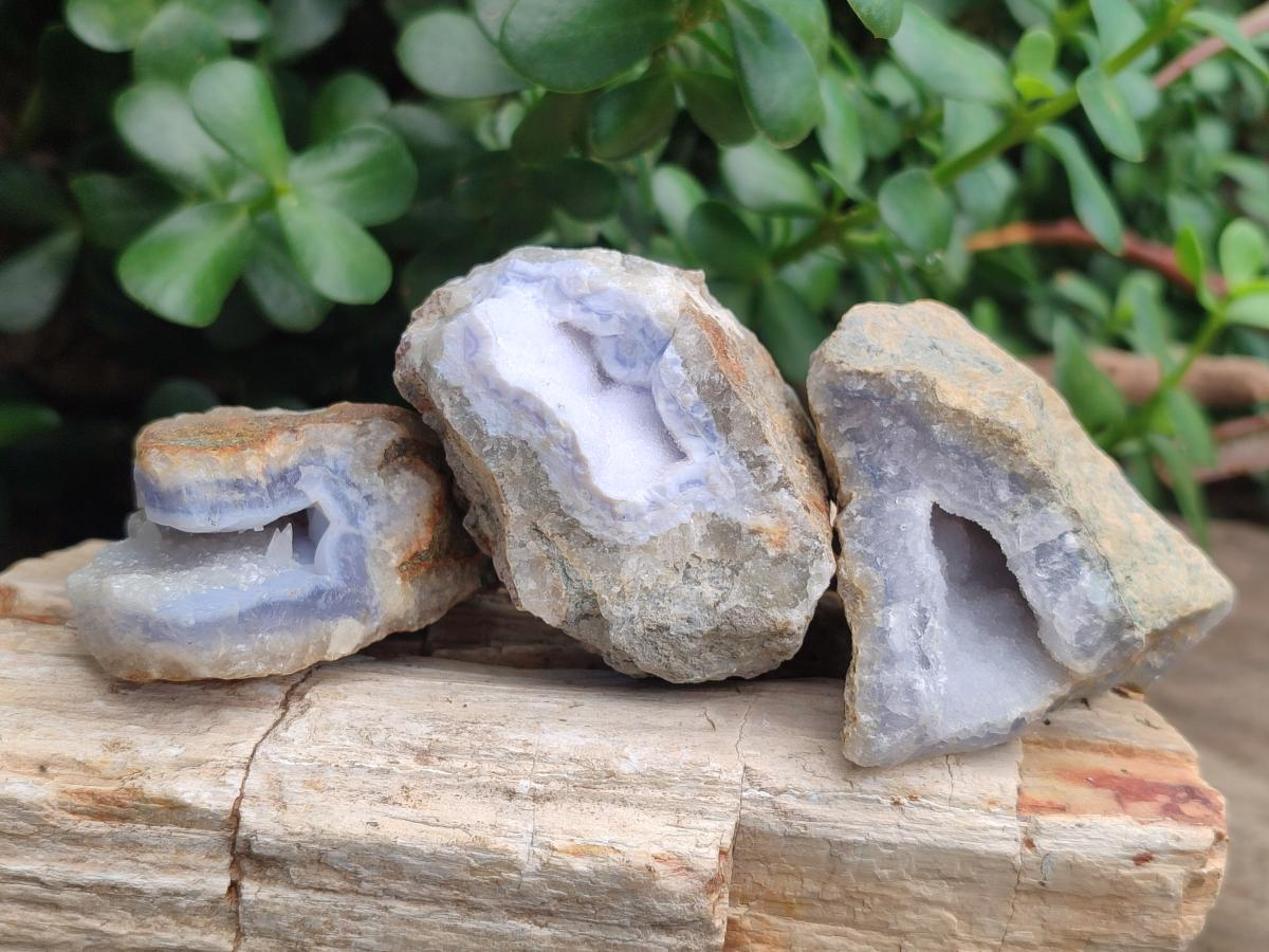 Natural Blue Lace Agate Geodes and Vug Specimens x 24 From Nsanje, Malawi
