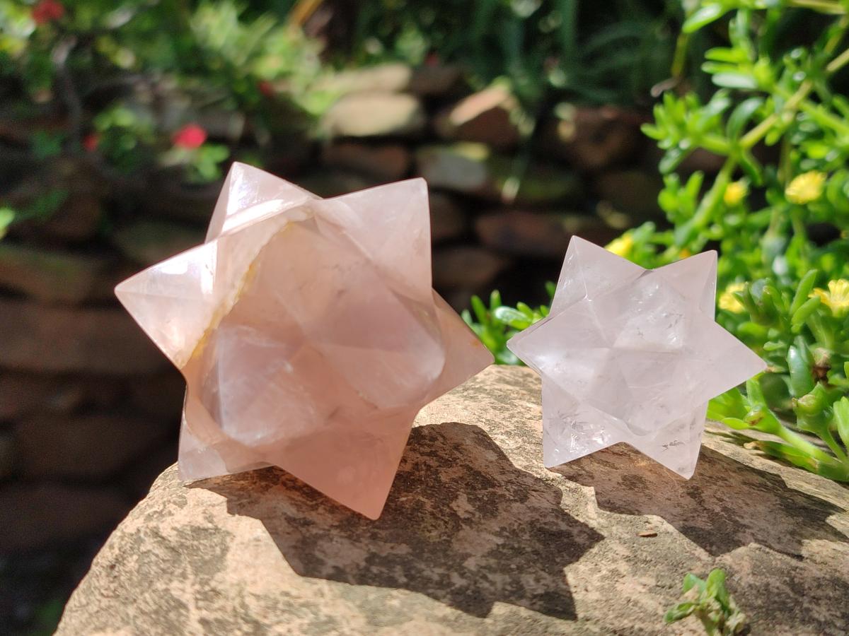 Hand Made Gemmy Rose Quartz Merkabah x 3 From Madagascar - Toprock Gemstones and Minerals 