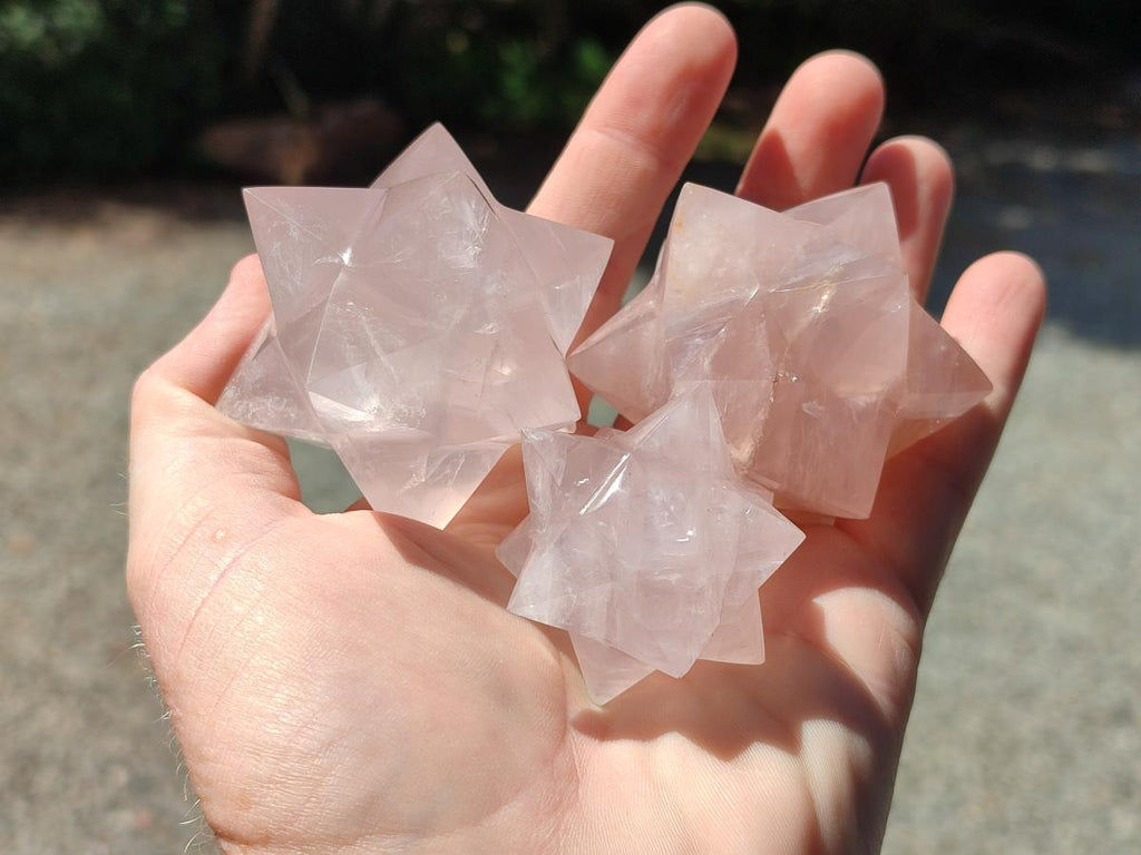 Hand Made Gemmy Rose Quartz Merkabah x 3 From Madagascar - Toprock Gemstones and Minerals 