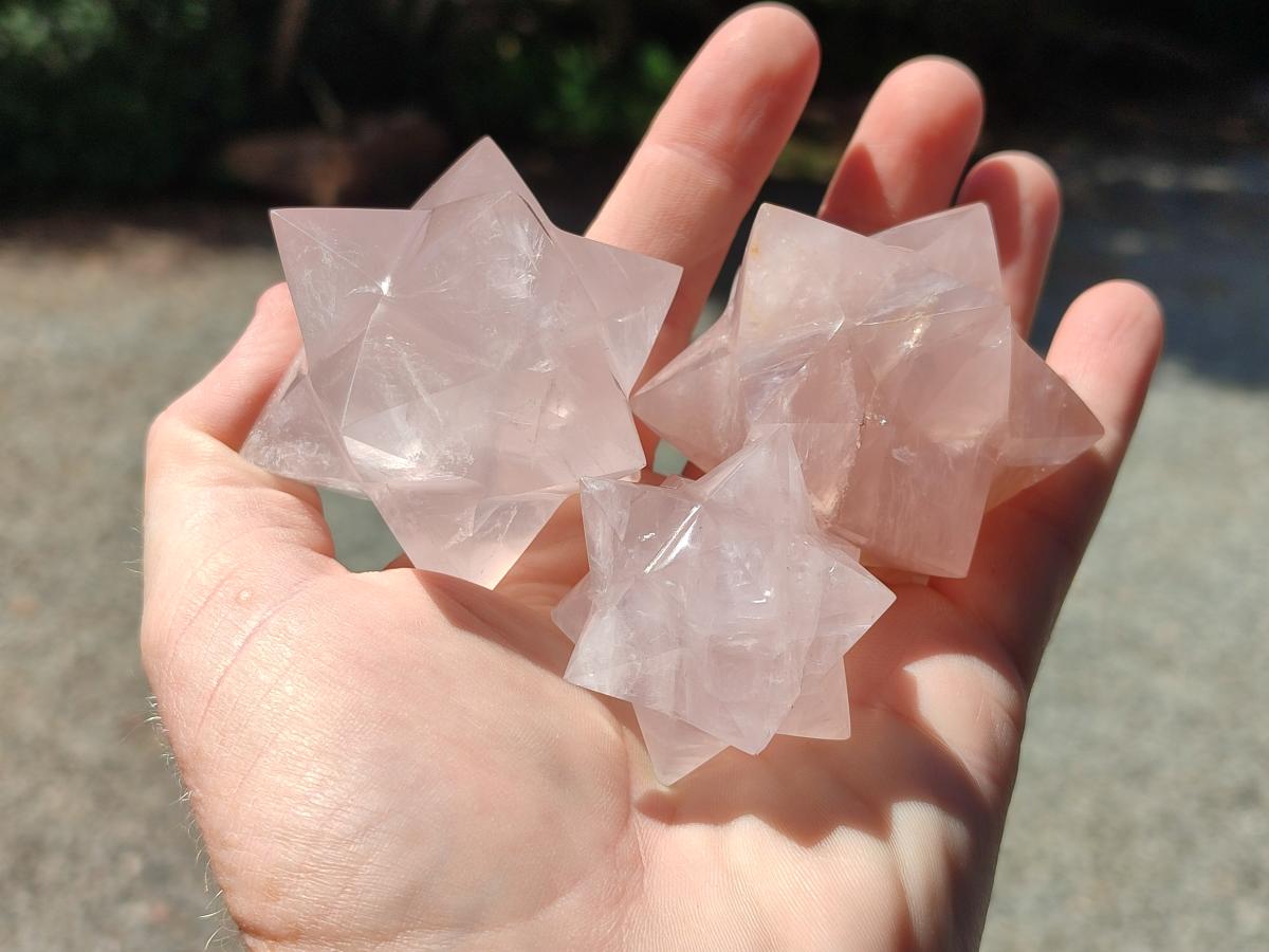 Hand Made Gemmy Rose Quartz Merkabah x 3 From Madagascar - Toprock Gemstones and Minerals 
