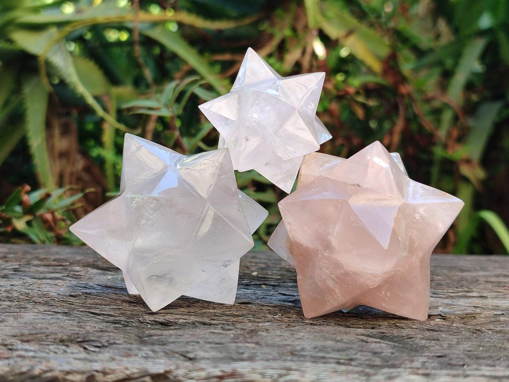 Hand Made Gemmy Rose Quartz Merkabah x 3 From Madagascar - Toprock Gemstones and Minerals 