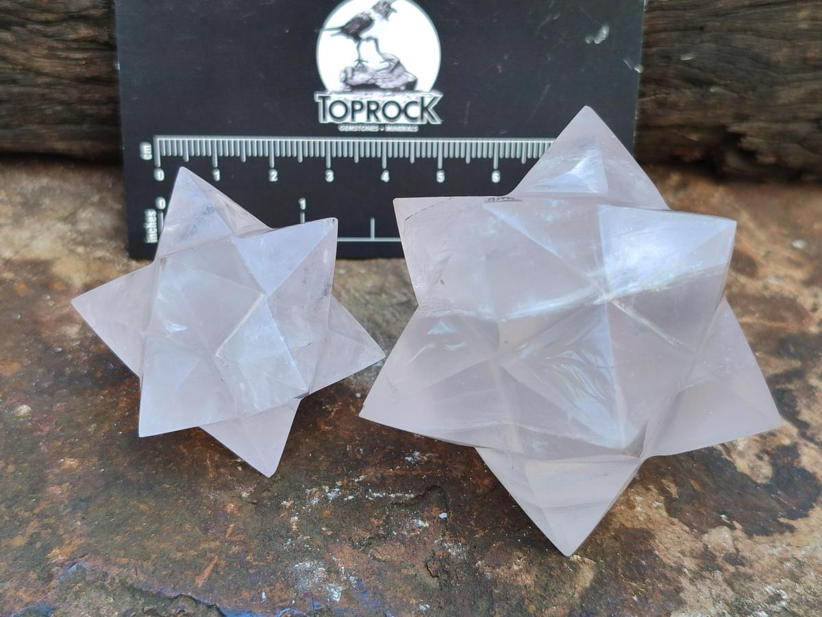 Hand Made Gemmy Rose Quartz Merkabah x 3 From Madagascar - Toprock Gemstones and Minerals 