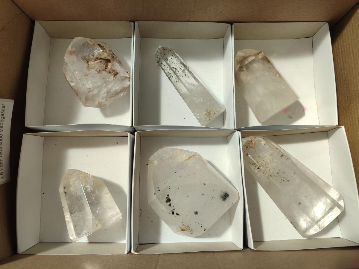 Polished Mixed Quartz Crystals with Inclusions x 6 From Madagascar - Toprock Gemstones and Minerals 