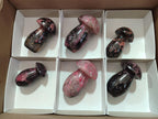 Polished Rhodonite Gemstone Mushrooms x 6 From Ambindavato, Madagascar