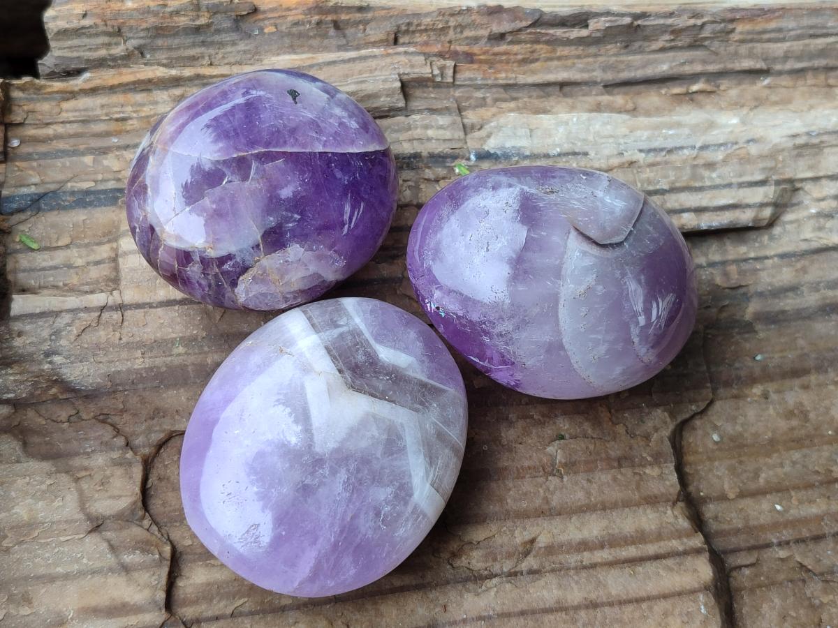 Polished Chevron Amethyst Galets x 20 From Madagascar