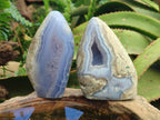 Polished and Natural Blue Lace Agate Standing Display Pieces x 3 From Nsanje, Malawi