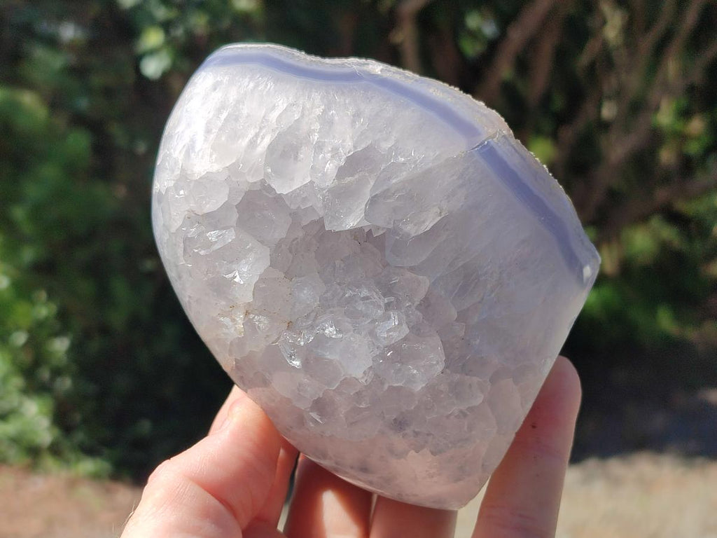 Polished and Natural Blue Lace Agate Standing Display Pieces x 3 From Nsanje, Malawi