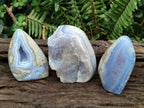 Polished and Natural Blue Lace Agate Standing Display Pieces x 3 From Nsanje, Malawi