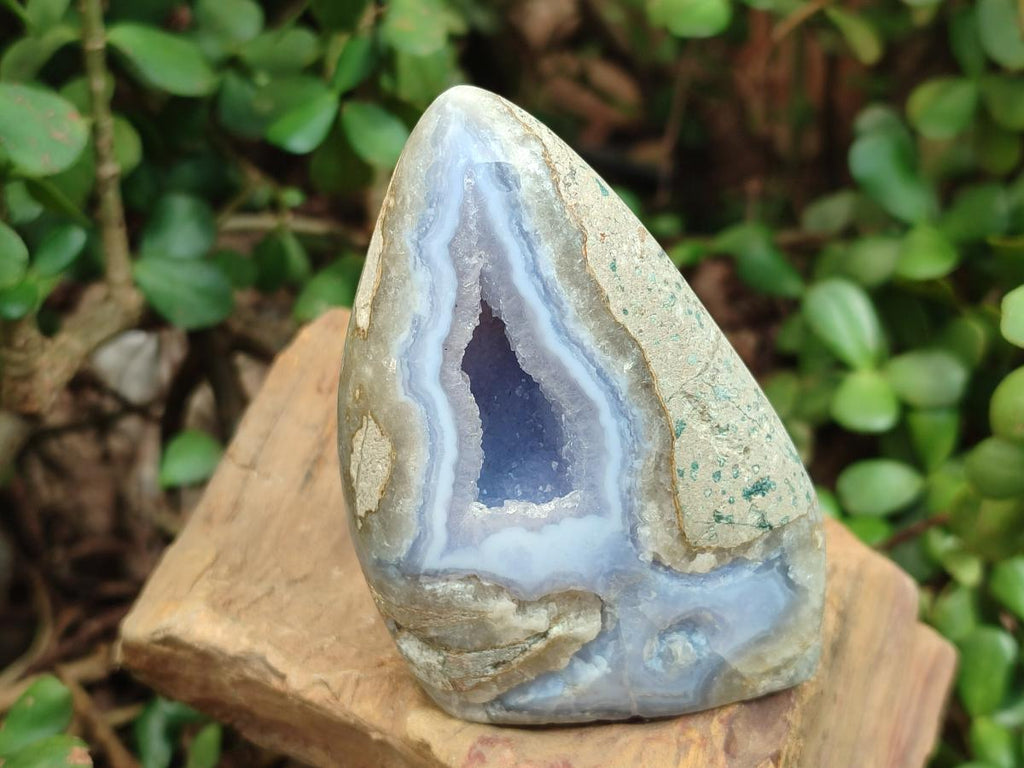 Polished and Natural Blue Lace Agate Standing Display Pieces x 3 From Nsanje, Malawi