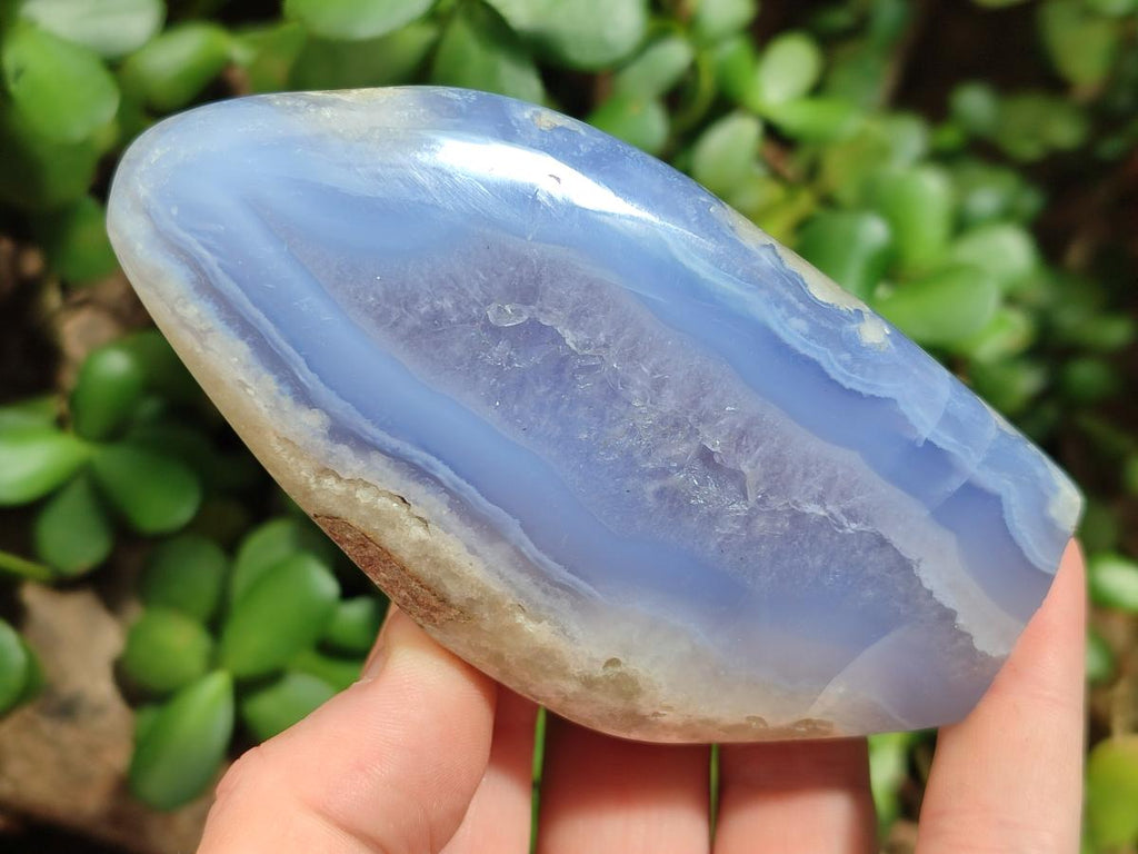 Polished and Natural Blue Lace Agate Standing Display Pieces x 3 From Nsanje, Malawi