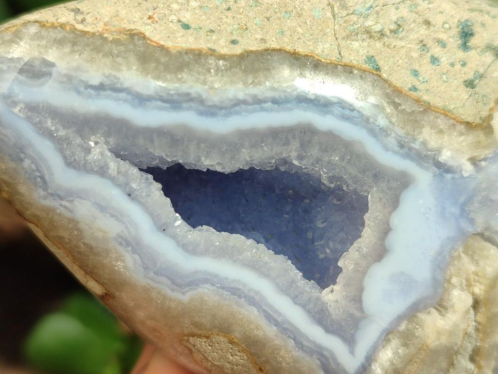 Polished and Natural Blue Lace Agate Standing Display Pieces x 3 From Nsanje, Malawi