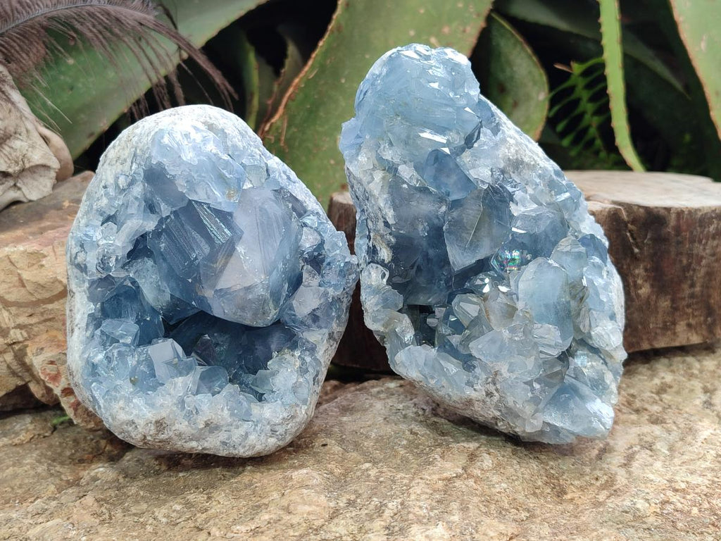 Natural Blue Celestite Specimens x 2 From Sakoany, Madagascar - Toprock Gemstones and Minerals 