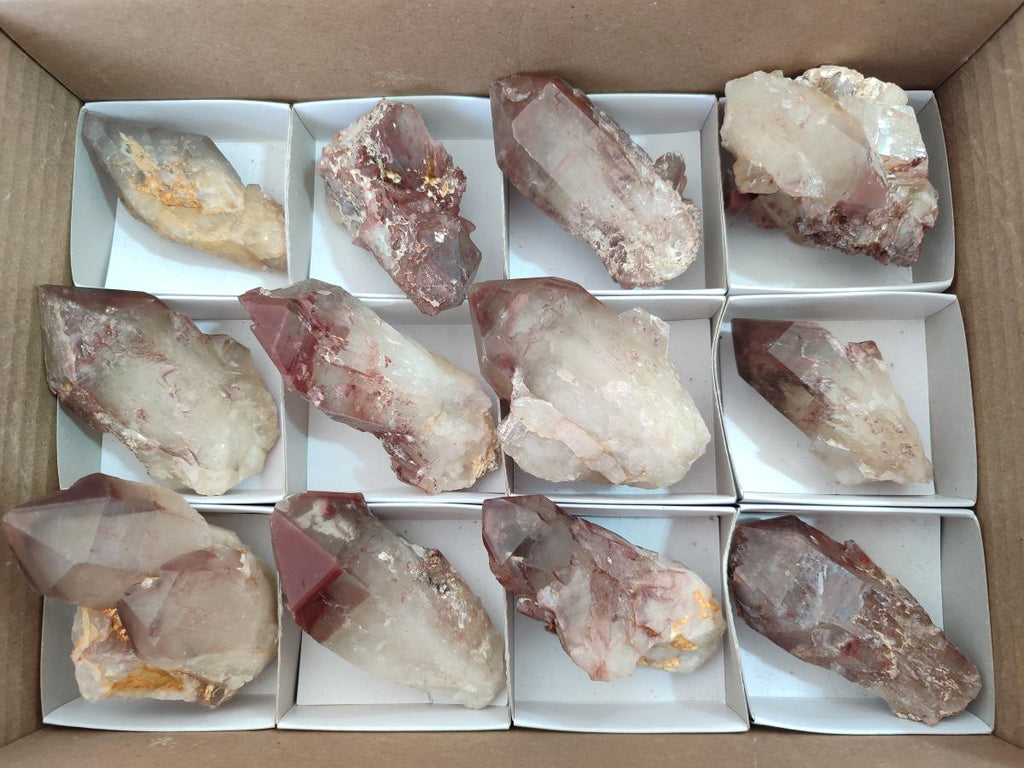 Natural Red Hematoid Quartz Crystals x 12 From Karoi, Zimbabwe