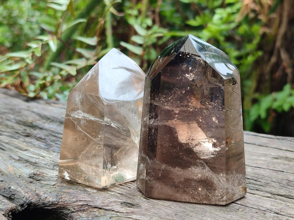 Polished Mix of Wispy Smokey Window Quartz Crystals x 4 From Madagascar
