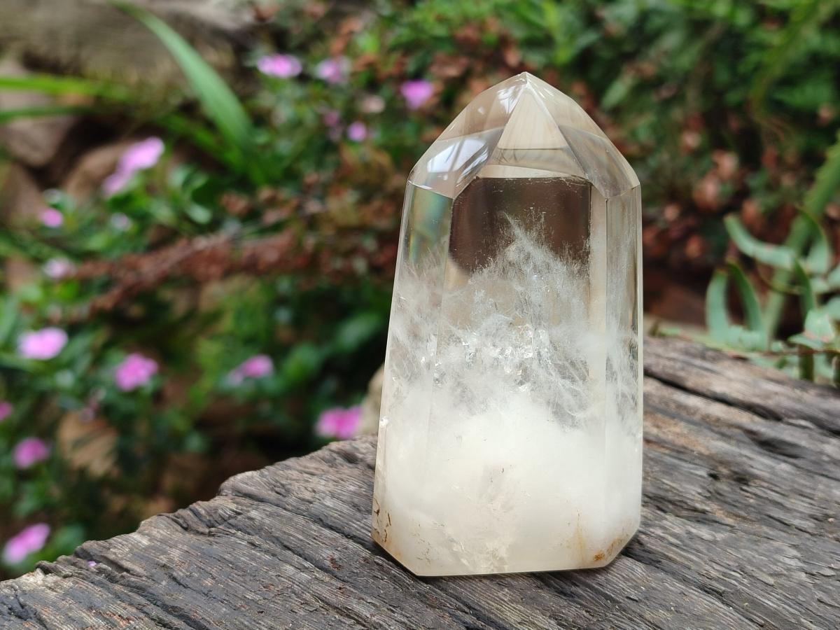 Polished Mix of Wispy Smokey Window Quartz Crystals x 4 From Madagascar