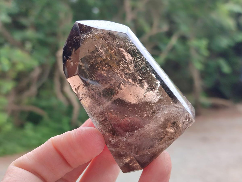 Polished Mix of Wispy Smokey Window Quartz Crystals x 4 From Madagascar