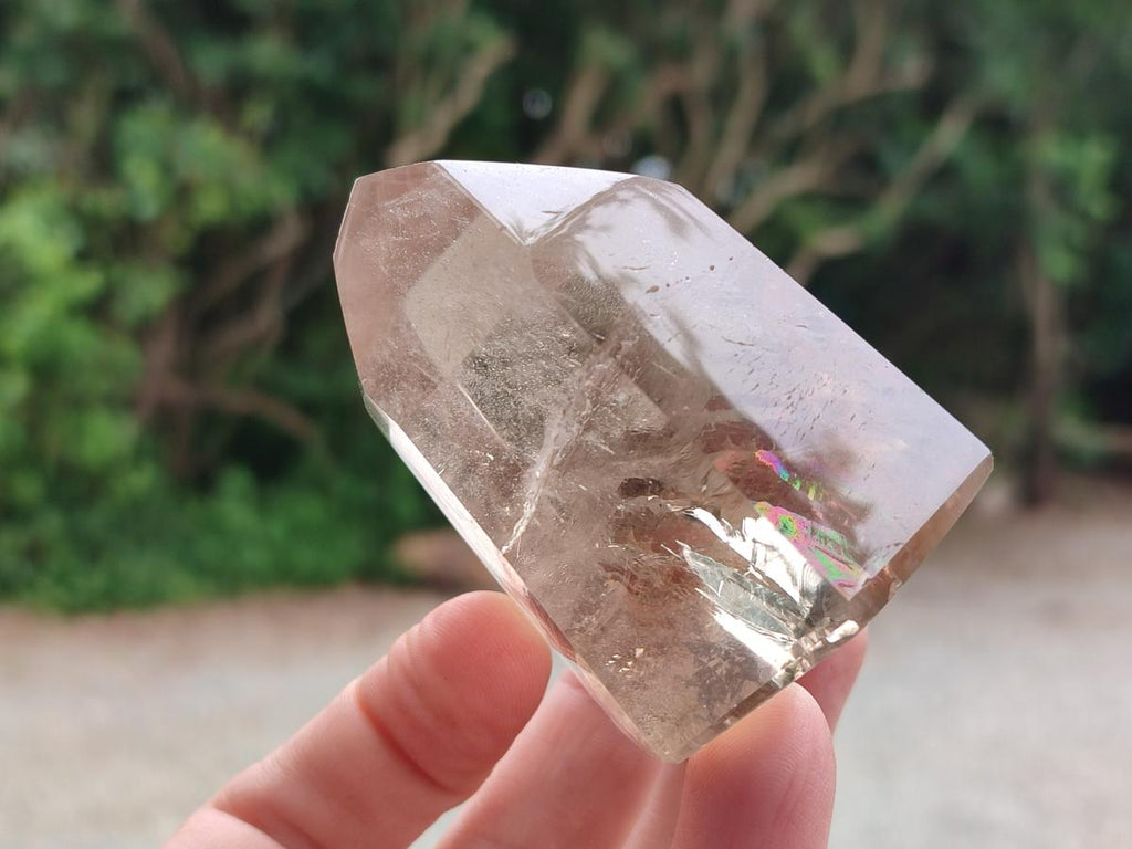 Polished Mix of Wispy Smokey Window Quartz Crystals x 4 From Madagascar