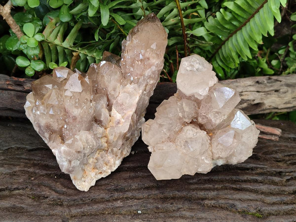 Natural Cascading White Phantom Smokey Luena Quartz Clusters x 2 From Luena, Congo - Toprock Gemstones and Minerals 
