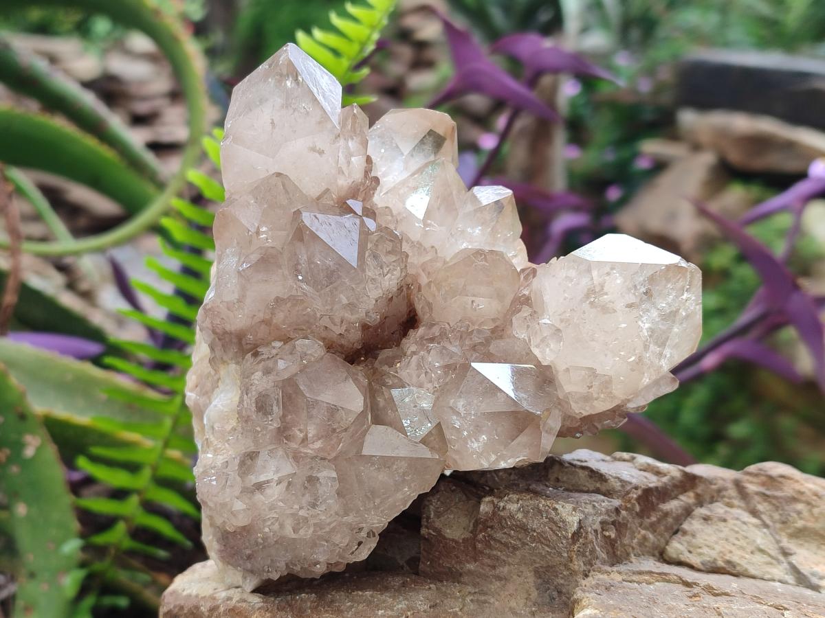 Natural Cascading White Phantom Smokey Luena Quartz Clusters x 2 From Luena, Congo - Toprock Gemstones and Minerals 