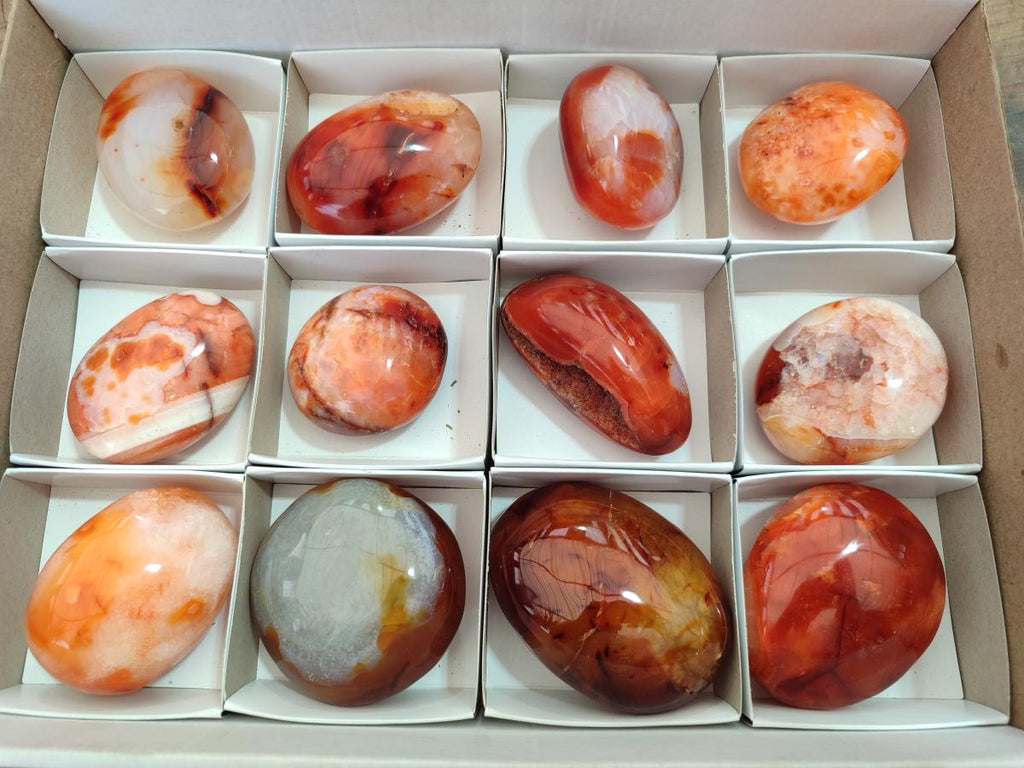 Polished and Natural Carnelian Agate Gemstone Galets x 12 From Madagascar