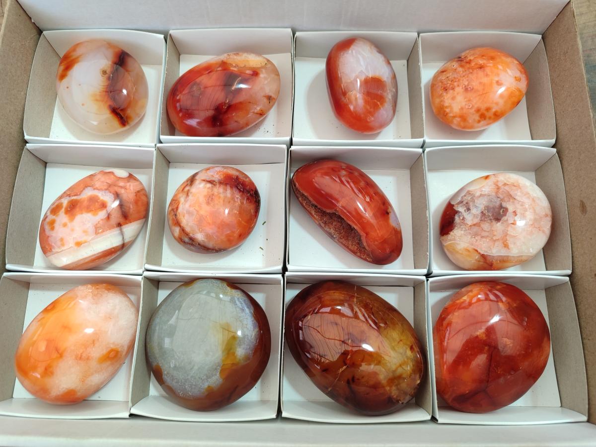 Polished and Natural Carnelian Agate Gemstone Galets x 12 From Madagascar