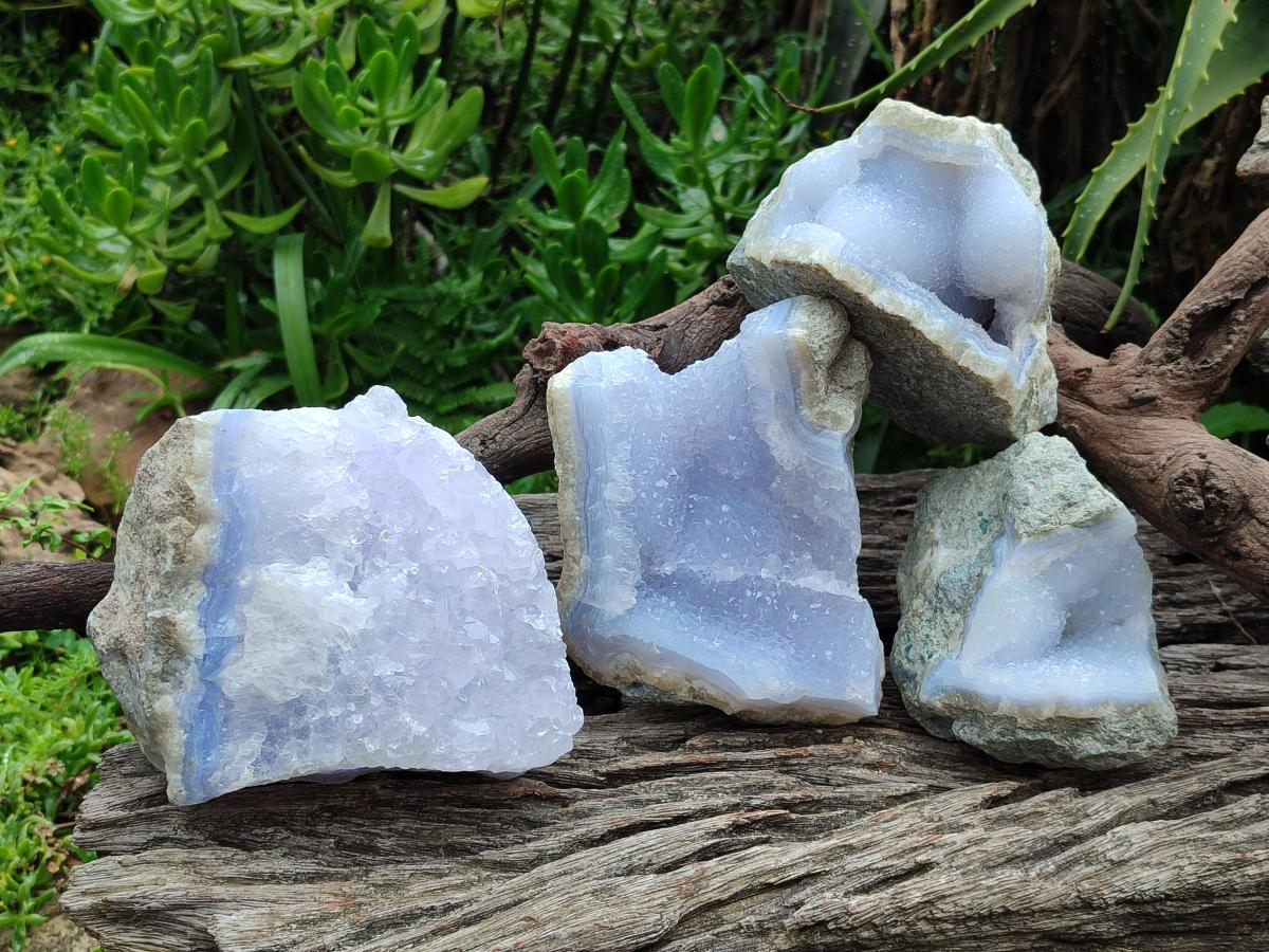 Natural Blue Lace Agate Specimens x 4 From Nsanje, Malawi - Toprock Gemstones and Minerals 