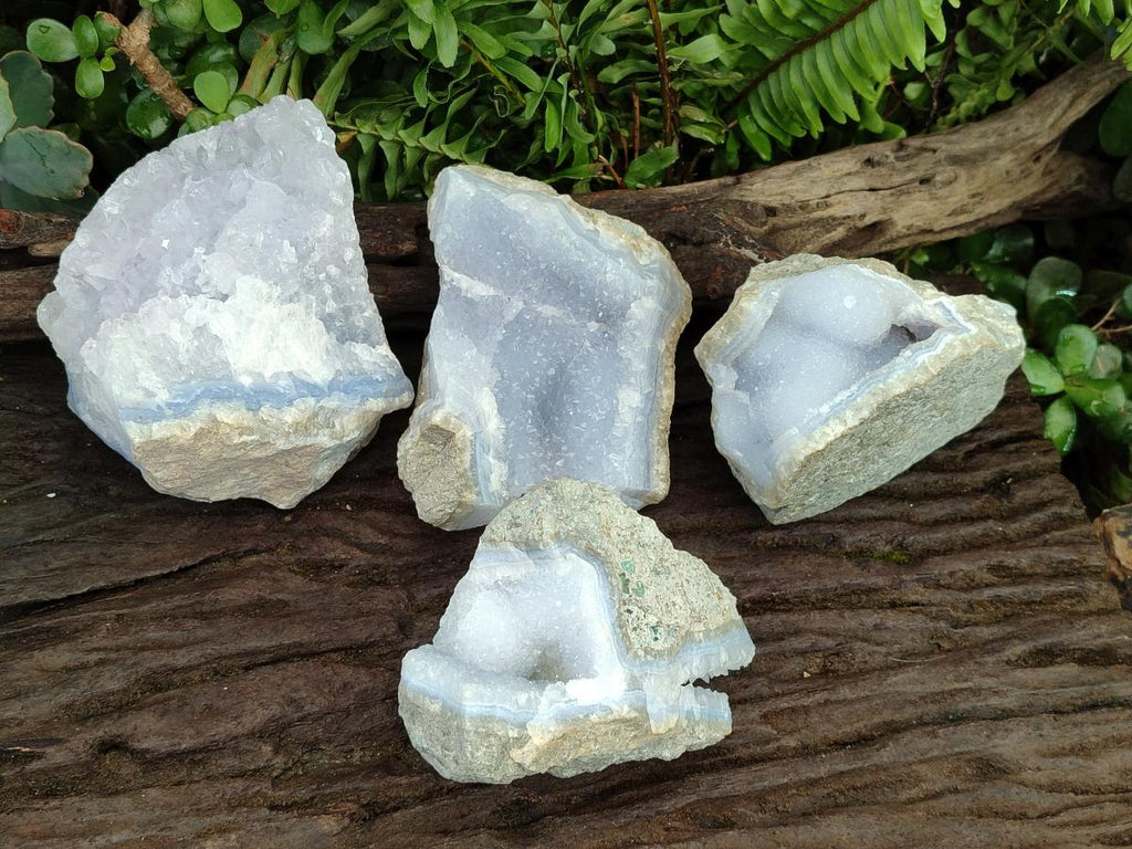 Natural Blue Lace Agate Specimens x 4 From Nsanje, Malawi - Toprock Gemstones and Minerals 