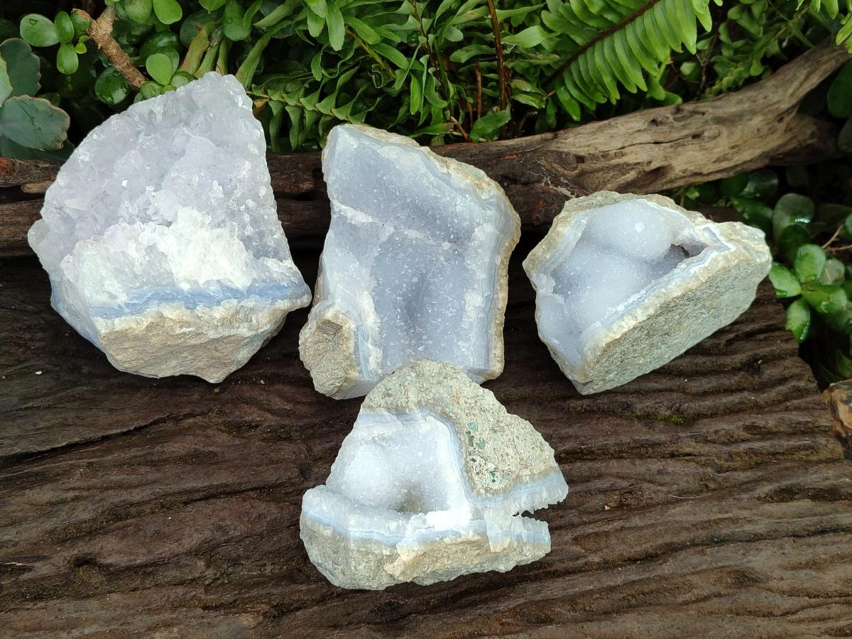Natural Blue Lace Agate Specimens x 4 From Nsanje, Malawi - Toprock Gemstones and Minerals 
