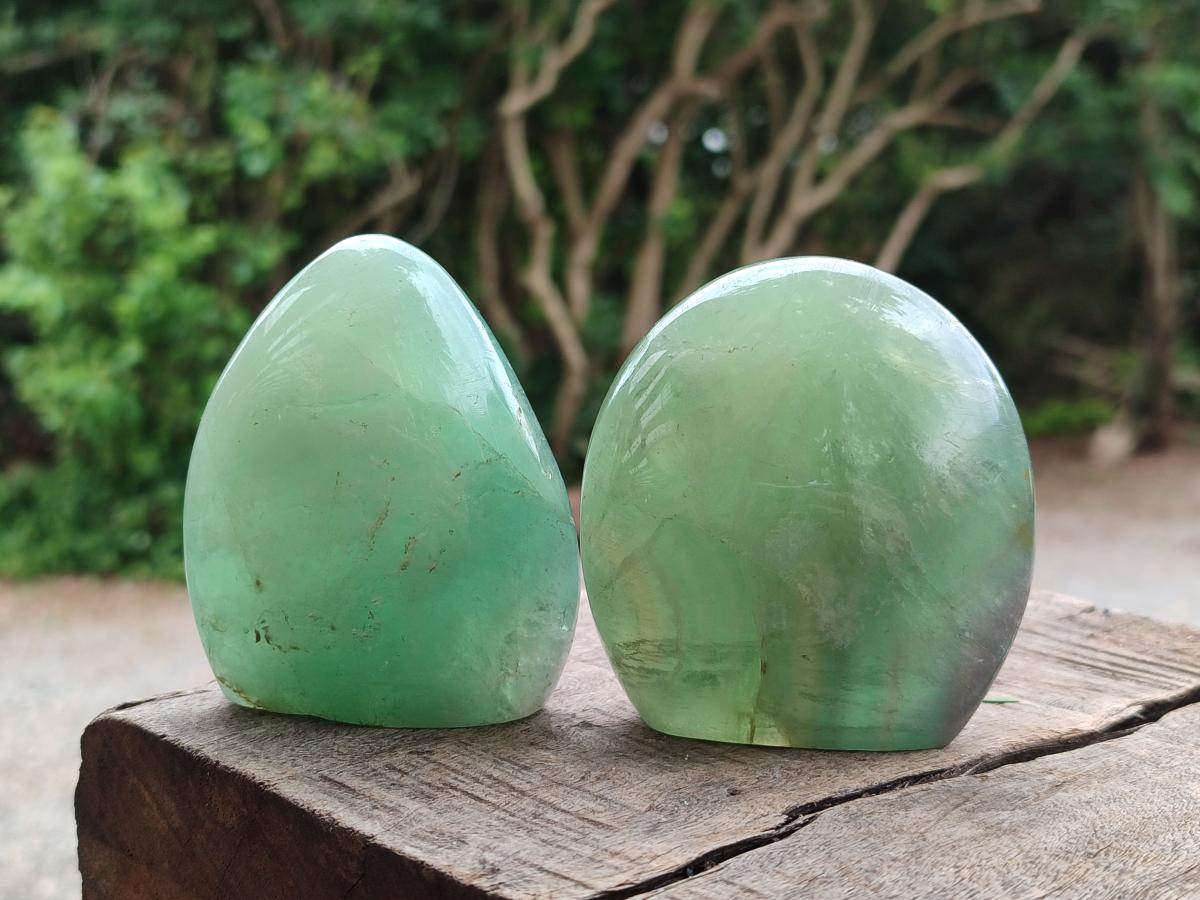 Polished Green Fluorite Standing Display Pieces x 3 From Madagascar - Toprock Gemstones and Minerals 