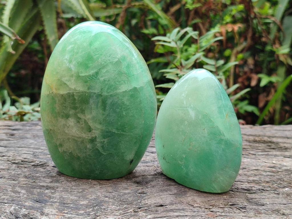 Polished Green Fluorite Standing Display Pieces x 3 From Madagascar - Toprock Gemstones and Minerals 