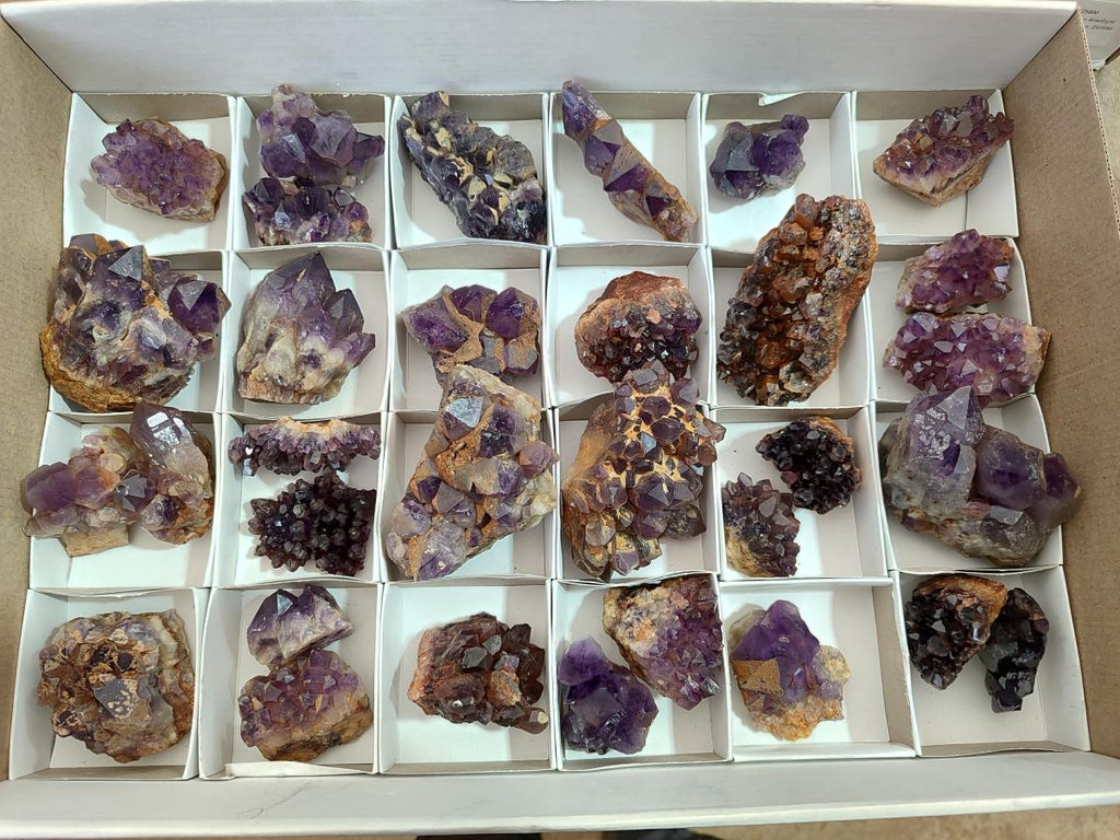 Natural Dark and Chevron Amethyst Clusters x 32 From Mapatizya, Zambia - Toprock Gemstones and Minerals 
