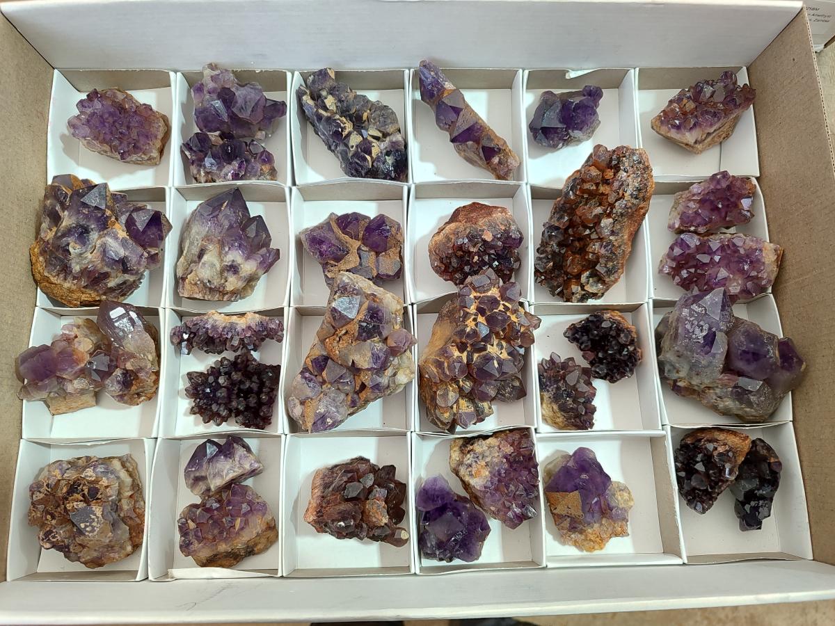 Natural Dark and Chevron Amethyst Clusters x 32 From Mapatizya, Zambia - Toprock Gemstones and Minerals 