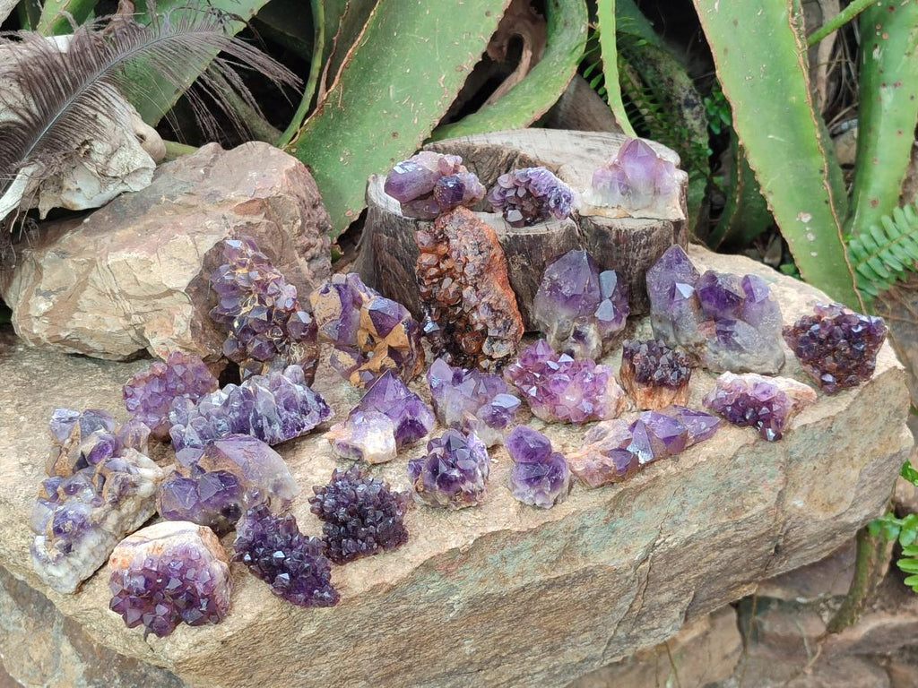 Natural Dark and Chevron Amethyst Clusters x 32 From Mapatizya, Zambia - Toprock Gemstones and Minerals 