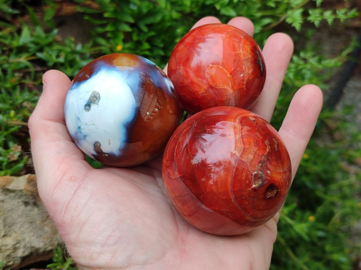 Polished Carnelian Agate Gemstone Spheres x 6 From Madagascar - Toprock Gemstones and Minerals 