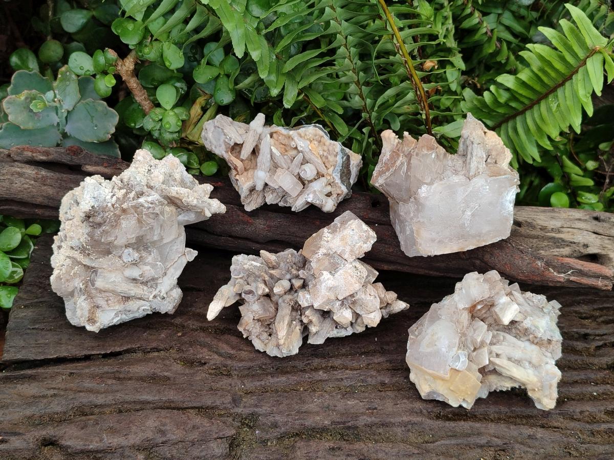 Natural Rhombohedral and Spearhead Calcite Specimens with Phosphorus Aragonite x 2 From Albert's Mountain, Lesotho - Toprock Gemstones and Minerals 