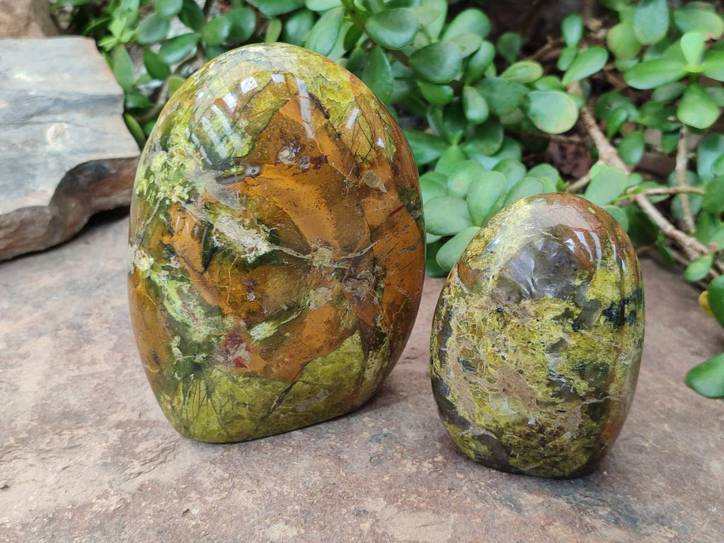 Polished Green Opal Standing Display Pieces x 2 From Betroka, Madagascar - Toprock Gemstones and Minerals 