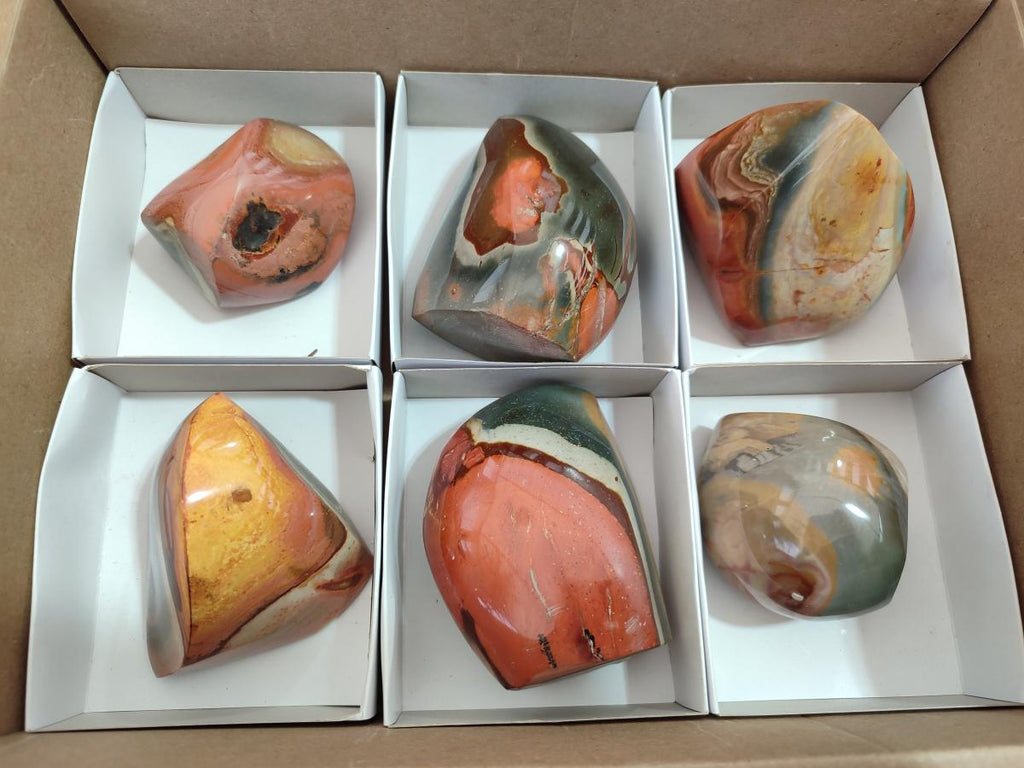 Polished Polychrome Jasper Flames x 6 From Androka, Madagascar - Toprock Gemstones and Minerals 