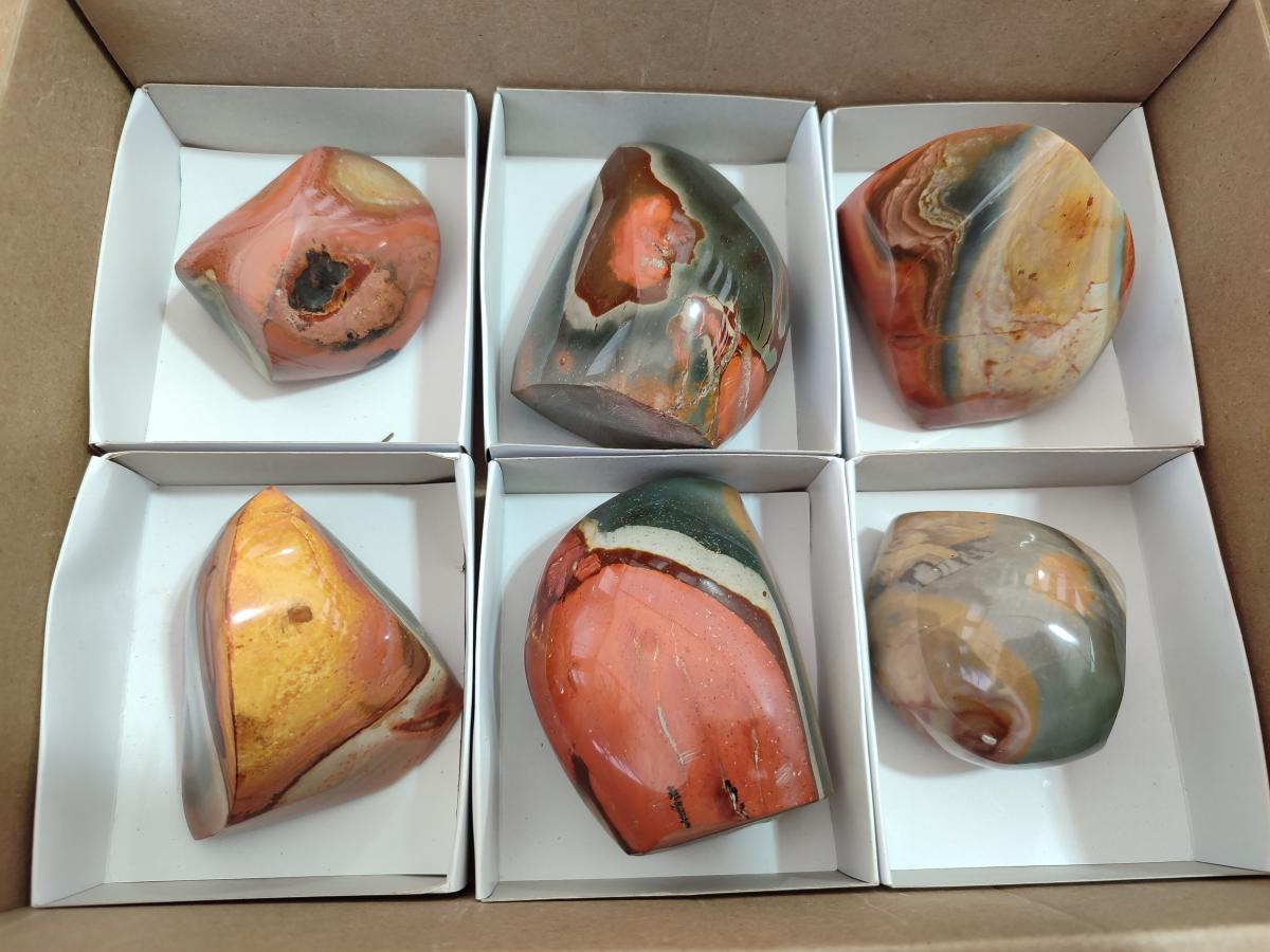 Polished Polychrome Jasper Flames x 6 From Androka, Madagascar - Toprock Gemstones and Minerals 