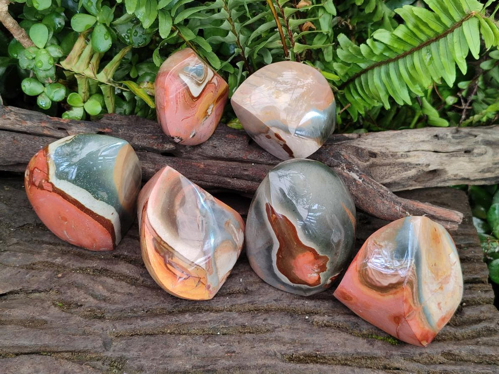 Polished Polychrome Jasper Flames x 6 From Androka, Madagascar - Toprock Gemstones and Minerals 