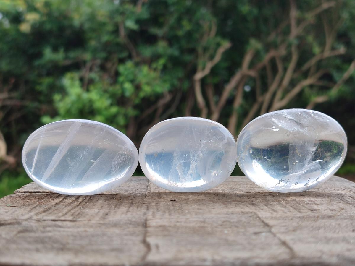 Polished Girasol Pearl Quartz Palm Stones x 20 From Ambatondrazaka, Madagascar - Toprock Gemstones and Minerals 