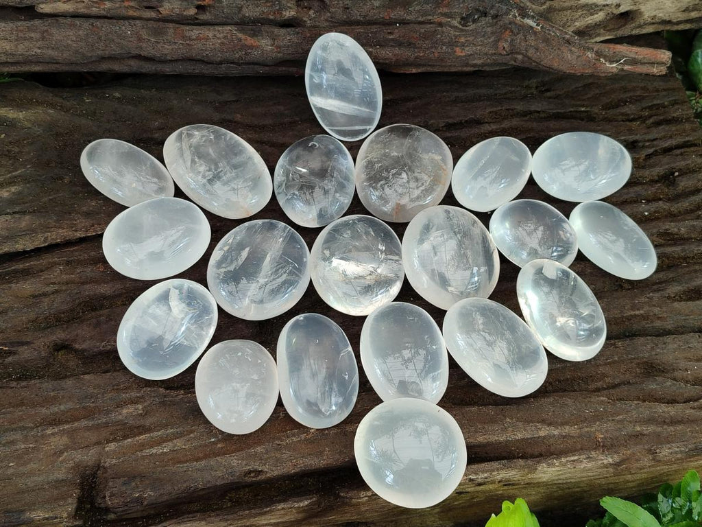 Polished Girasol Pearl Quartz Palm Stones x 20 From Ambatondrazaka, Madagascar - Toprock Gemstones and Minerals 