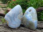 Polished and Natural Blue Lace Agate Standing Display Pieces x 2 From Nsanje, Malawi - Toprock Gemstones and Minerals 